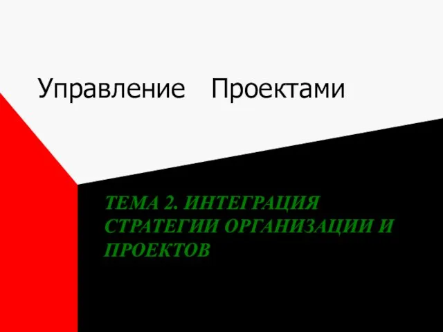 Управление Проектами ТЕМА 2. ИНТЕГРАЦИЯ СТРАТЕГИИ ОРГАНИЗАЦИИ И ПРОЕКТОВ