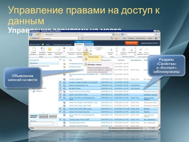 Управление правами на доступ к данным Управление записями на месте