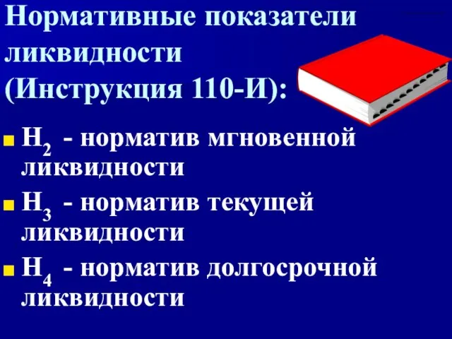 Нормативные показатели ликвидности (Инструкция 110-И): Н2 - норматив мгновенной ликвидности Н3 -