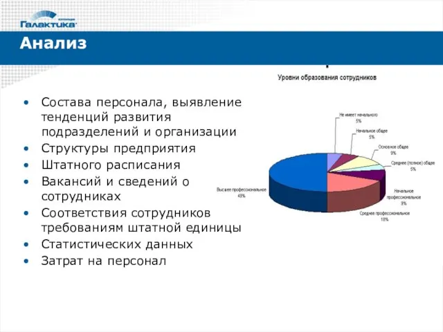 Анализ Состава персонала, выявление тенденций развития подразделений и организации Структуры предприятия Штатного