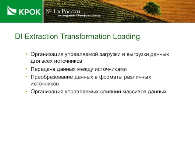 DI Extraction Transformation Loading Организация управляемой загрузки и выгрузки данных для всех