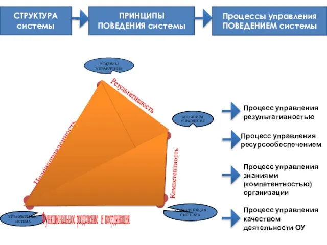 СТРУКТУРА системы ПРИНЦИПЫ ПОВЕДЕНИЯ системы Процессы управления ПОВЕДЕНИЕМ системы Процесс управления результативностью