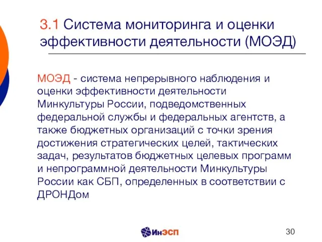 3.1 Система мониторинга и оценки эффективности деятельности (МОЭД) МОЭД - система непрерывного