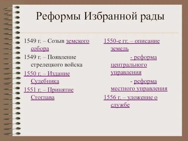 Реформы Избранной рады 1549 г. – Созыв земского собора 1549 г. –