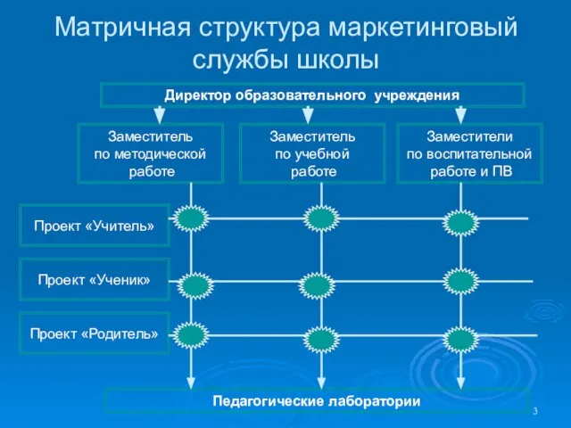 Директор образовательного учреждения Матричная структура маркетинговый службы школы Заместители по воспитательной работе