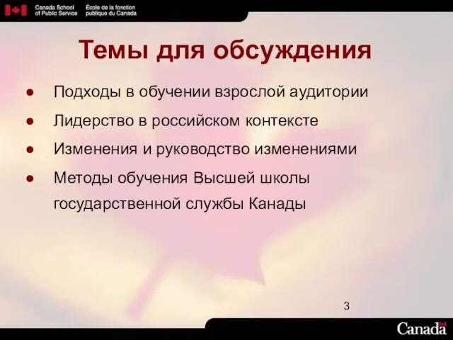 Темы для обсуждения Подходы в обучении взрослой аудитории Лидерство в российском контексте