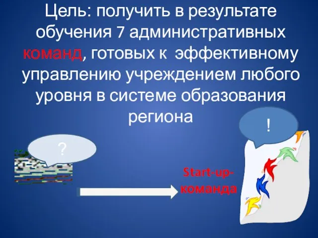 Цель: получить в результате обучения 7 административных команд, готовых к эффективному управлению