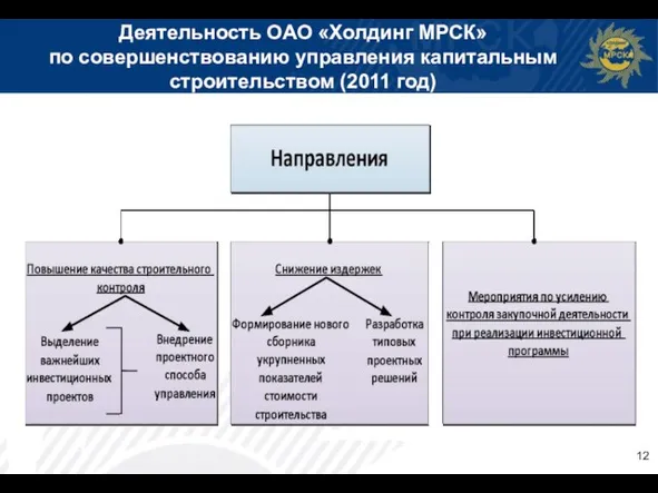 Деятельность ОАО «Холдинг МРСК» по совершенствованию управления капитальным строительством (2011 год)