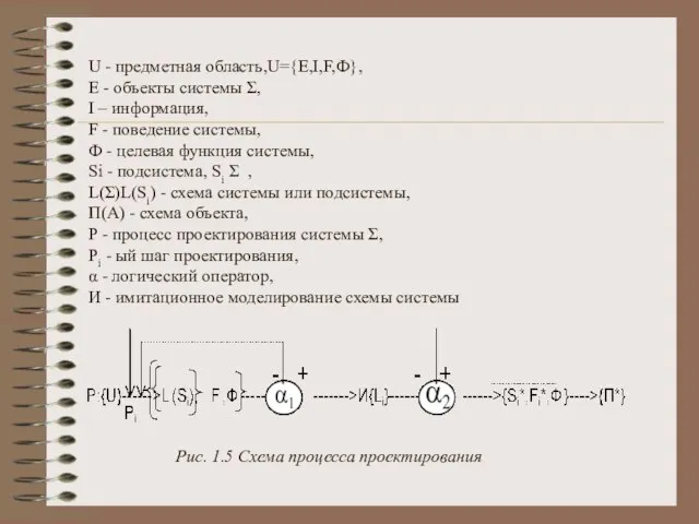 U - предметная область,U={E,I,F,Ф}, Е - объекты системы Σ, I – информация,