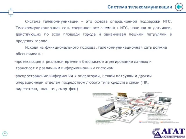 Система телекоммуникации Система телекоммуникации – это основа операционной поддержки ИТС. Телекоммуникационная сеть