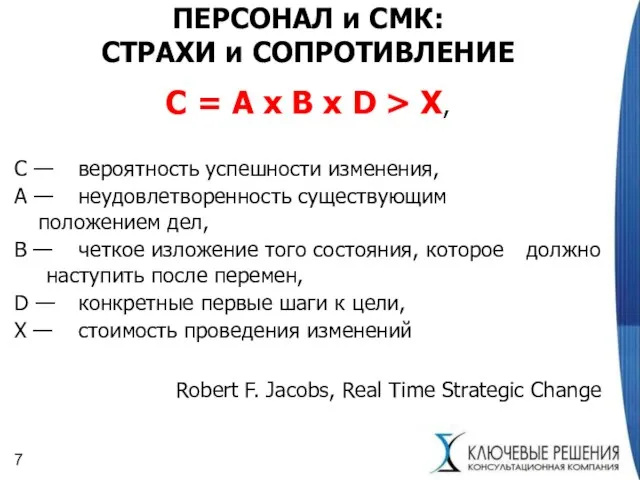 ПЕРСОНАЛ и СМК: СТРАХИ и СОПРОТИВЛЕНИЕ С = A x B x