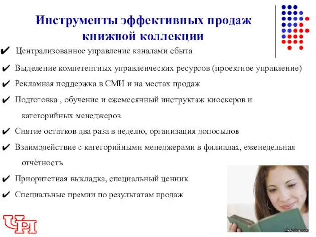 Инструменты эффективных продаж книжной коллекции Централизованное управление каналами сбыта Выделение компетентных управленческих