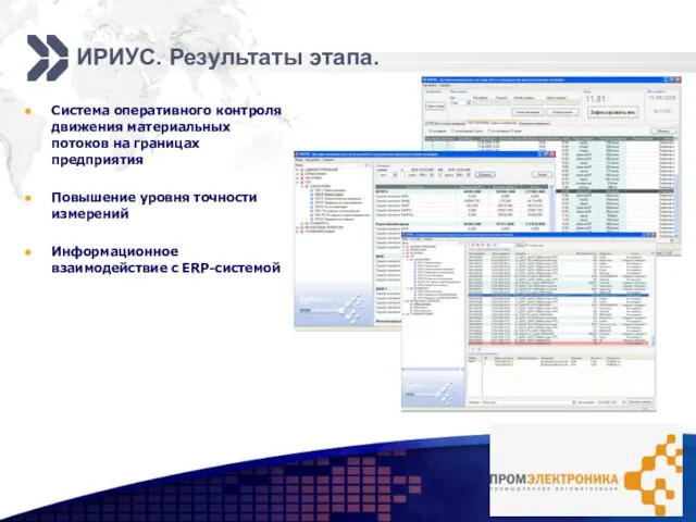 ИРИУС. Результаты этапа. Система оперативного контроля движения материальных потоков на границах предприятия