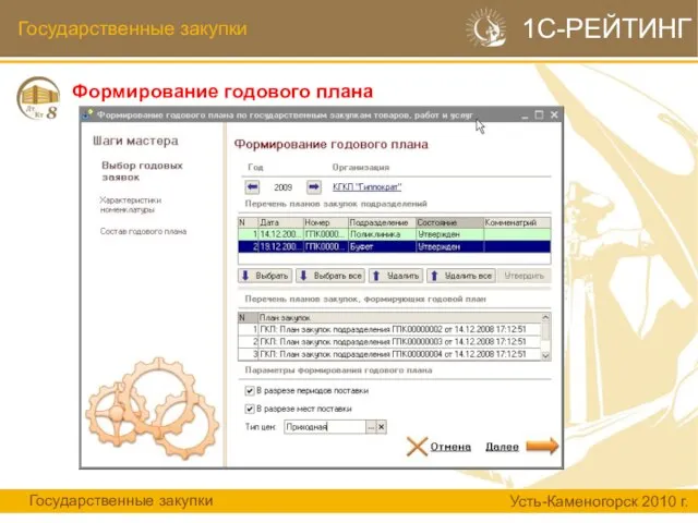 Государственные закупки Формирование годового плана Государственные закупки Усть-Каменогорск 2010 г. 1С-РЕЙТИНГ