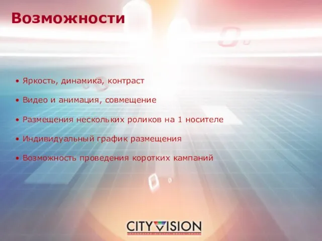 Возможности Яркость, динамика, контраст Видео и анимация, совмещение Размещения нескольких роликов на