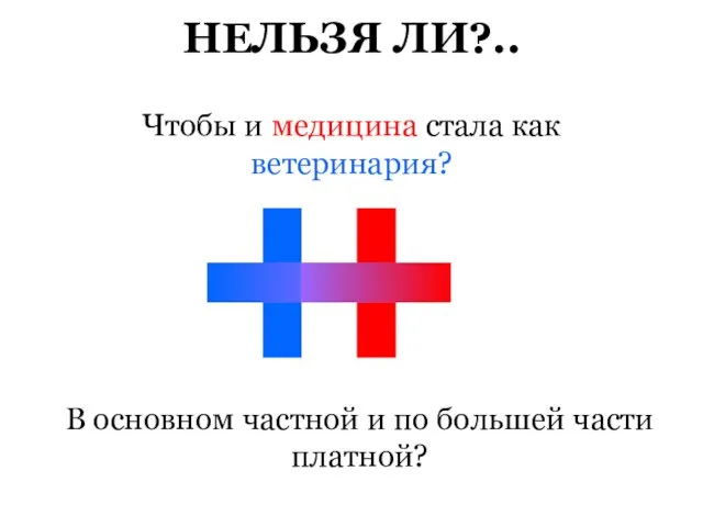 НЕЛЬЗЯ ЛИ?.. Чтобы и медицина стала как ветеринария? В основном частной и по большей части платной?