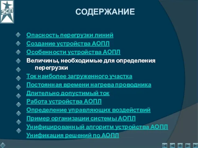 СОДЕРЖАНИЕ Опасность перегрузки линий Создание устройства АОПЛ Особенности устройства АОПЛ Величины, необходимые