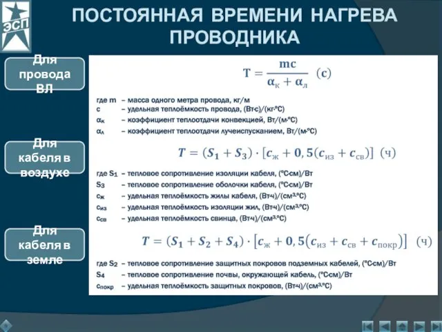 ПОСТОЯННАЯ ВРЕМЕНИ НАГРЕВА ПРОВОДНИКА Для провода ВЛ Для кабеля в воздухе Для кабеля в земле