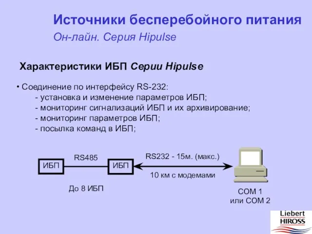 Источники бесперебойного питания Он-лайн. Серия Hipulse Характеристики ИБП Серии Hipulse Соединение по