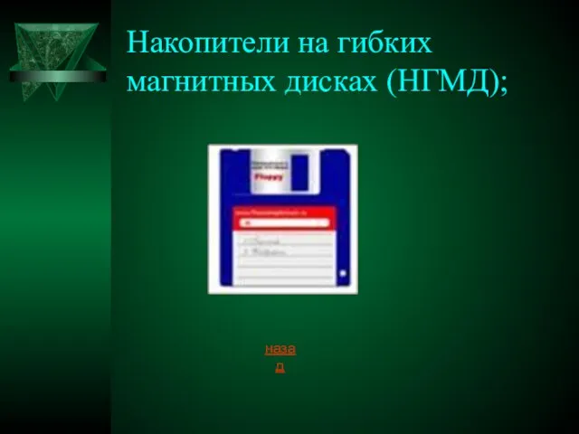 Накопители на гибких магнитных дисках (НГМД); назад