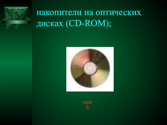 накопители на оптических дисках (CD-ROM); назад