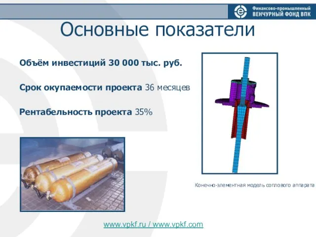 Основные показатели Объём инвестиций 30 000 тыс. руб. Срок окупаемости проекта 36