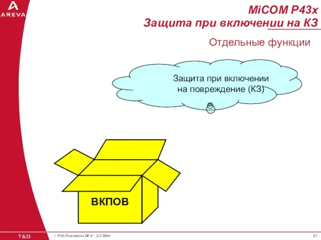 ВКПОВ Защита при включении на повреждение (КЗ) MiCOM P43x Защита при включении на КЗ Отдельные функции