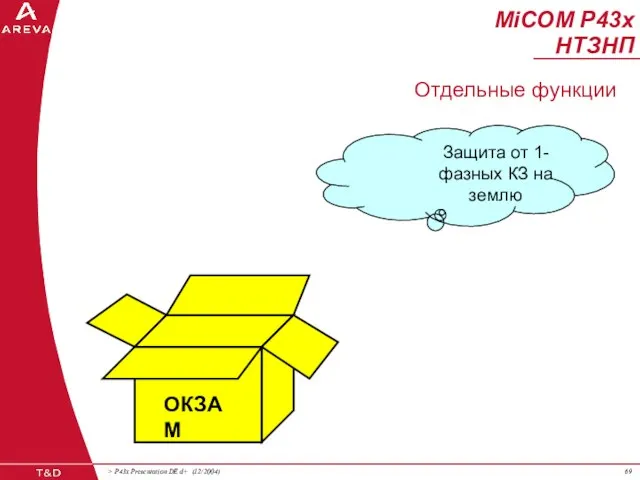 ОКЗАМ Защита от 1-фазных КЗ на землю MiCOM P43x НТЗНП Отдельные функции