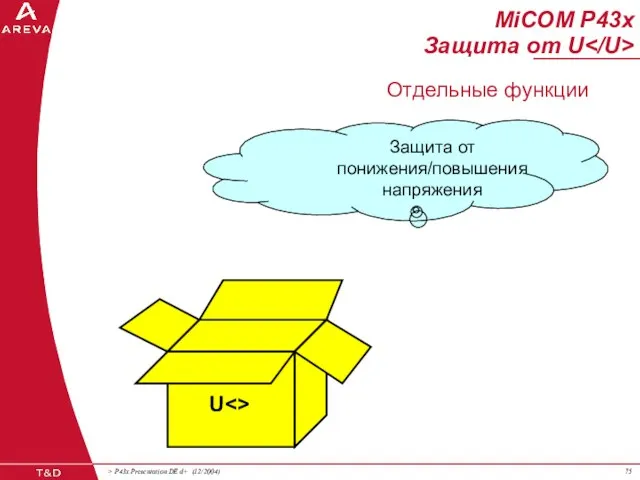 U Защита от понижения/повышения напряжения MiCOM P43x Защита от U Отдельные функции