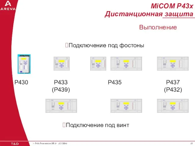 MiCOM P43x Дистанционная защита P430 P433 (P439) P435 P437 (P432) Подключение под