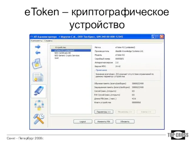 eToken – криптографическое устройство Санкт - Петербург 2006г.