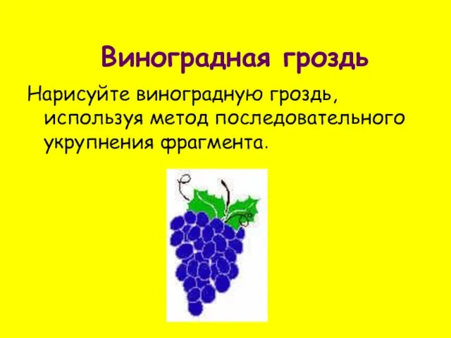 Виноградная гроздь Нарисуйте виноградную гроздь, используя метод последовательного укрупнения фрагмента.