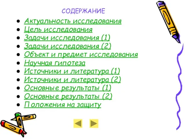 СОДЕРЖАНИЕ Актуальность исследования Цель исследования Задачи исследования (1) Задачи исследования (2) Объект