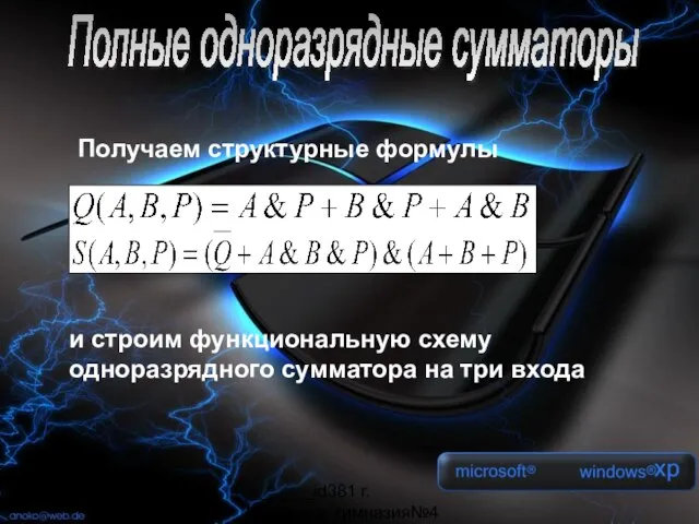 _______id381 г. Мурманск, гимназия№4 Получаем структурные формулы и строим функциональную схему одноразрядного