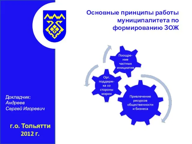 г.о. Тольятти 2012 г. Основные принципы работы муниципалитета по формированию ЗОЖ Докладчик: Андреев Сергей Игоревич