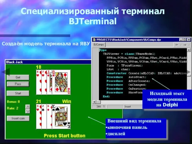 Специализированный терминал BJTerminal Создаём модель терминала на ЯВУ Исходный текст модели терминала