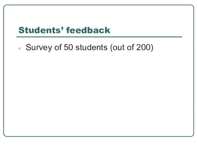 Students’ feedback Survey of 50 students (out of 200)