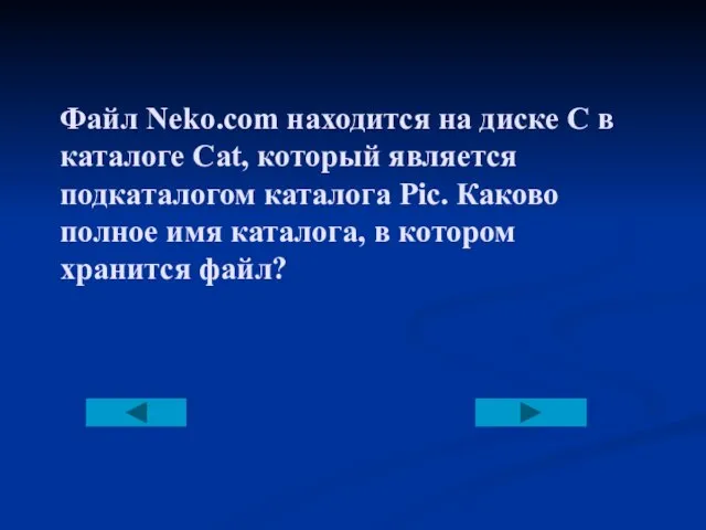 Файл Neko.com находится на диске С в каталоге Cat, который является подкаталогом