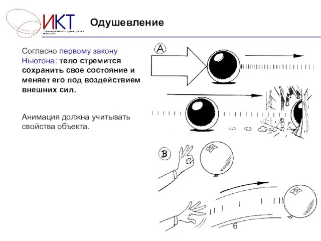 Одушевление Согласно первому закону Ньютона: тело стремится сохранить свое состояние и меняет