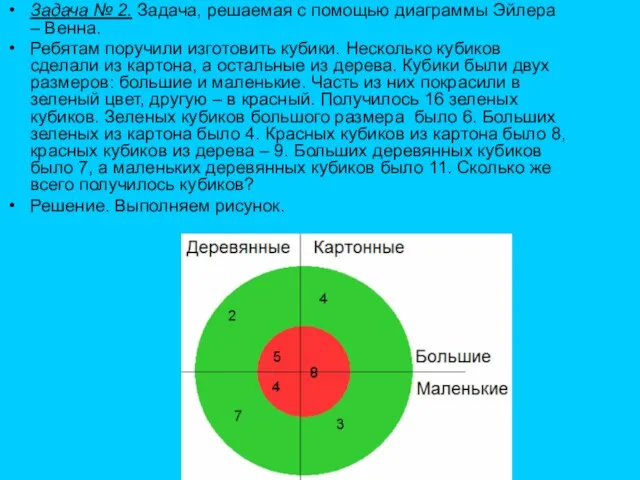 Задача № 2. Задача, решаемая с помощью диаграммы Эйлера – Венна. Ребятам