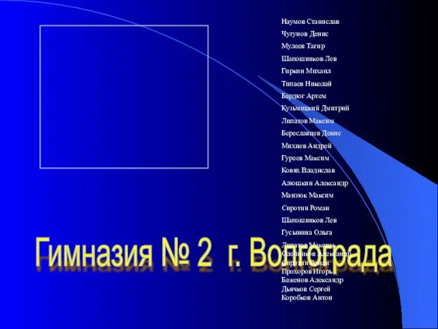 Гимназия № 2 г. Волгограда Наумов Станислав Чугунов Денис Мулеев Тагир Шапошников