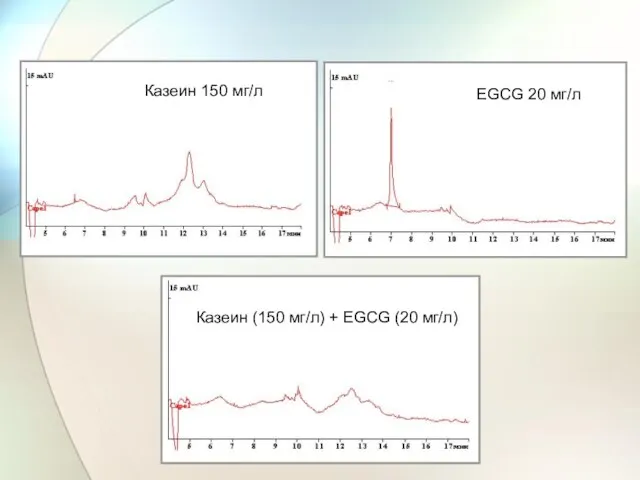 Казеин 150 мг/л EGCG 20 мг/л Казеин (150 мг/л) + EGCG (20 мг/л)
