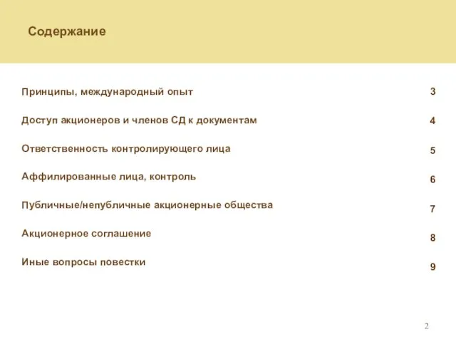 Содержание Принципы, международный опыт Доступ акционеров и членов СД к документам Ответственность