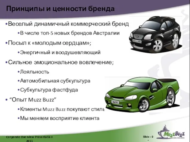 Corporate Overview Presentation 2011 Slide - 9 - Принципы и ценности бренда