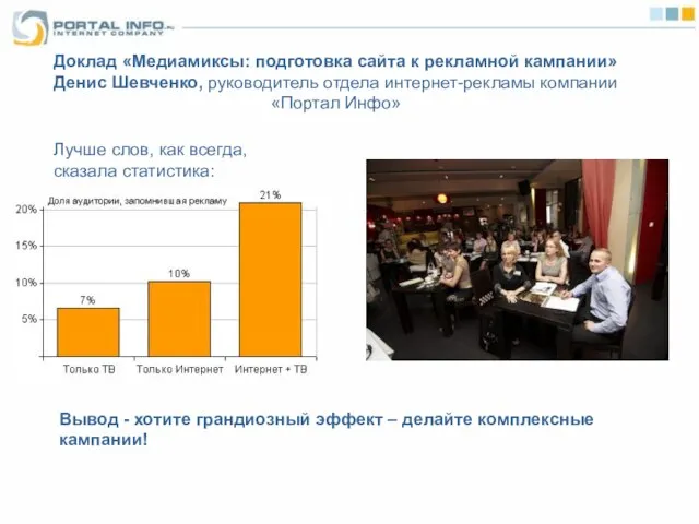 Вывод - хотите грандиозный эффект – делайте комплексные кампании! Доклад «Медиамиксы: подготовка