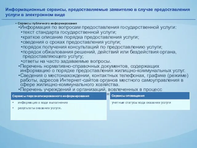 Информационные сервисы, предоставляемые заявителю в случае предоставления услуги в электронном виде Сервисы