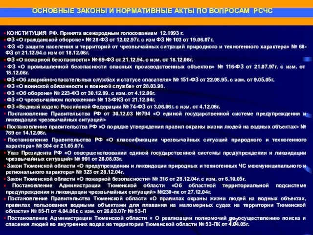 КОНСТИТУЦИЯ РФ. Принята всенародным голосованием 12.1993 г. ФЗ «О гражданской обороне» №