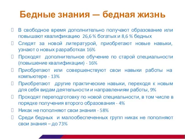 Бедные знания — бедная жизнь В свободное время дополнительно получают образование или