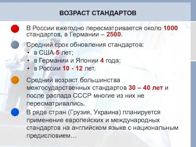 ВОЗРАСТ СТАНДАРТОВ В ряде стран (Грузия, Украина) планируется применение европейских и международных