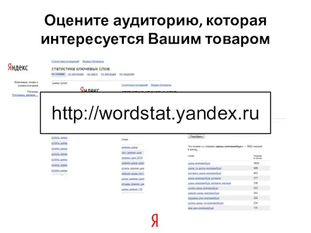 Оцените аудиторию, которая интересуется Вашим товаром http://wordstat.yandex.ru